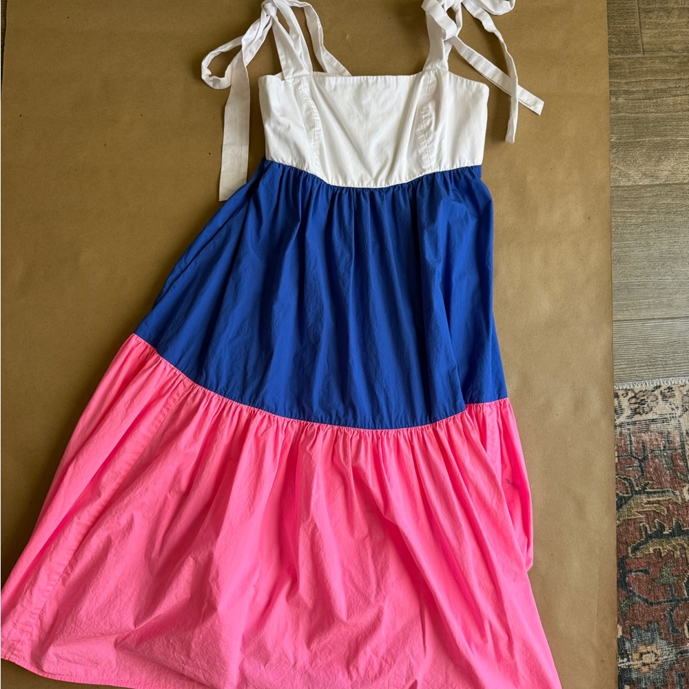 Lilly Pulitzer White, Blue & Hot Pink Tie-Shoulder Colorblock Maxi Dress